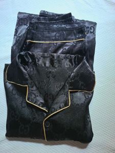 Black Satin Pajama Set