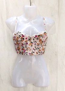 23197. Floral Print Corset Style Crop Top