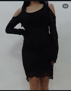 Black Lace Cold Shoulder Dress
