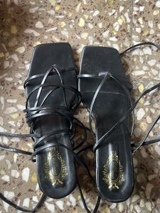 Strappy Black Lace-Up Heels
