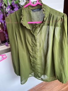 Olive Green Ruffled Blouse