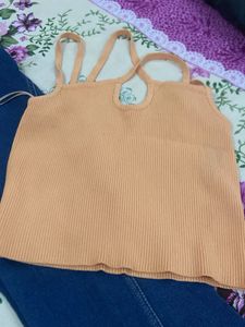 Blue Flared Jeans with Orange Crop Top