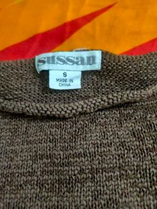 Brown Knit Long Sleeve Top