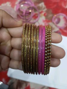 Pink &amp; Gold Bangle Set