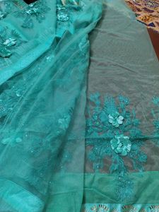 Stunning Teal Embroidered Saree