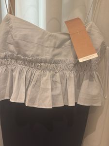 Zara Powder blue/Navy Cotton Ruffle Stretch Dress