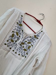 White Embroidered Tiered Kurta