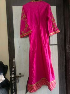 Bright Pink Embroidered Kurta Set for Girls