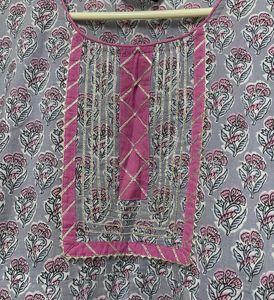 Elegant Grey &amp; Pink Block Print Kurti