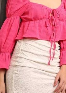 Chic Puff Sleeve Tie-Front Crop Top