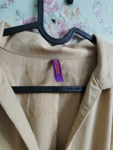 Long Sleeve Beige Linen Dress