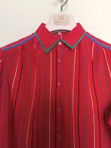 Red Striped Button-Up Blouse