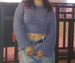 Chic Blue Crocheted Sweater
