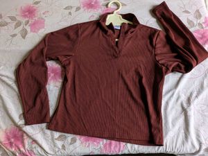 Ribbed Maroon Long Sleeve Top