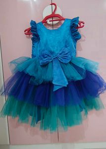 Pink Chick Green And Blue Satin Net Dress