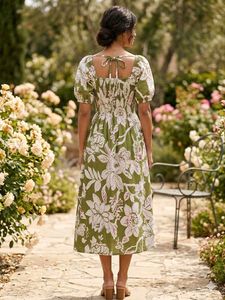 Green Floral Print Maxi Dress