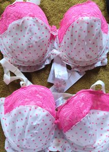 Pink Lace & Polka Dot Bra Set(pack Of 2)