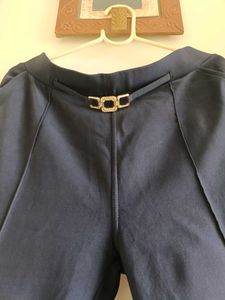 Elegant Navy Blue Trousers with Gold Buckle
