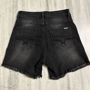 Black Washed Regular Fit Frayed Denim Shorts