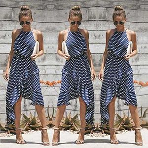 💙 Dotti Navy Blue Polka Dot High-Low Dress | XS �