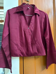 Chic Maroon Collared Blouse