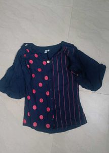 Navy Blue Polka Dot Top