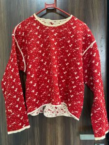 Cozy Red &amp; White Patterned Sweater