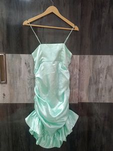 Satin Aqua green Ruched Dress