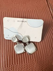 Elegant Square Gemstone Drop Earrings