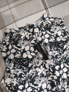 Black &amp; White Floral Printed Mini Dress