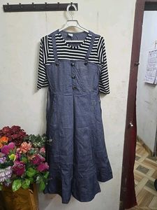 Denim Jumpsuit with Striped Top