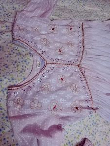 Lilac Anarkali Kurta Set with Mirror Work