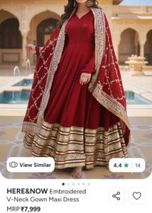 Embroidered Maroon Maxi Dress with Dupatta
