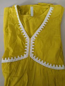 Yellow Kurta with White Embellishments