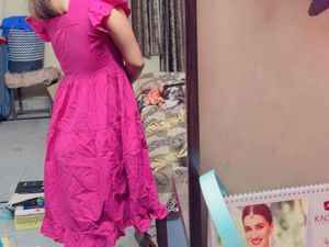 Fuchsia Pink Tiered Square Neck Dress
