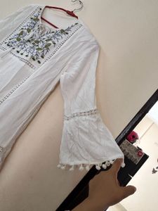 White Embroidered Tiered Kurta
