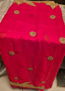 Red party wear saree heavy border