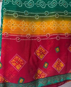 Beautiful Green Red &amp; Yellow Bandhani Print Ethnic