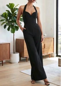 Elegant Black Halter Neck Wide Leg Jumpsuit