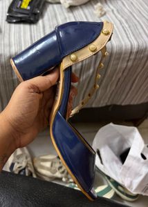 Navy Pearl Block Heels