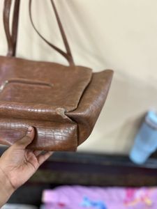 Stylish Brown Faux Croc Handbag