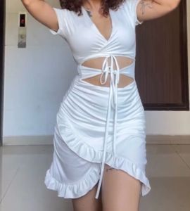 White Cutout Ruffle Mini Dress