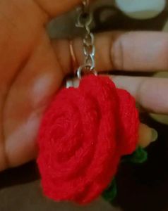 Red Rose Crochet Keychain