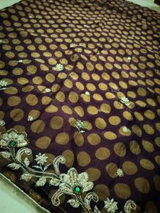 Wine-golden Dotted Embroidered Saree