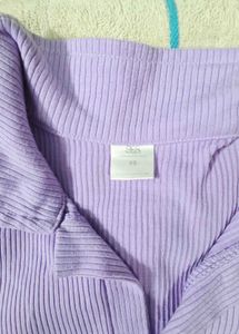 Lilac Ribbed Polo Crop Top