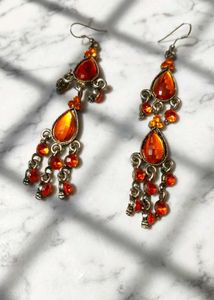 Orange Beaded Chandelier Earrings