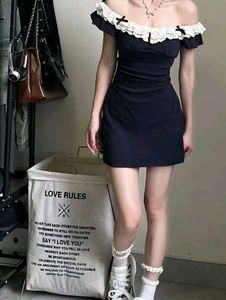 y2k Navy Lace Collar Dress