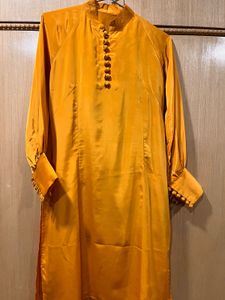 Mustard Suit with Mandarin Collar &amp; Button D