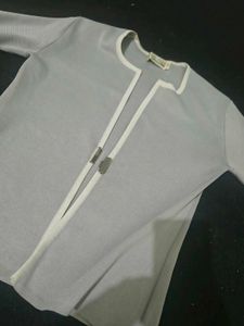 Elegant Grey Jacket with White Trim