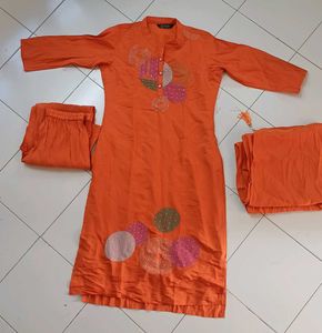 Orange Kurta Set with Embellishments